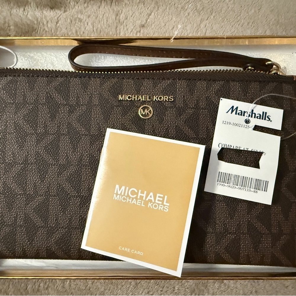 Michael Kors Brown Logo Zip Wristlet with Gold Hardware - Picture 4 of 5